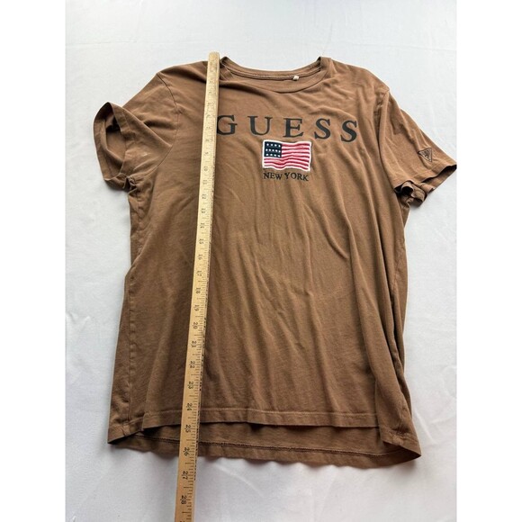 GUESS Embroidered Tee T-Shirt Mens Medium Brown USA Flag Patriotic Short Sleeve - Picture 5 of 9